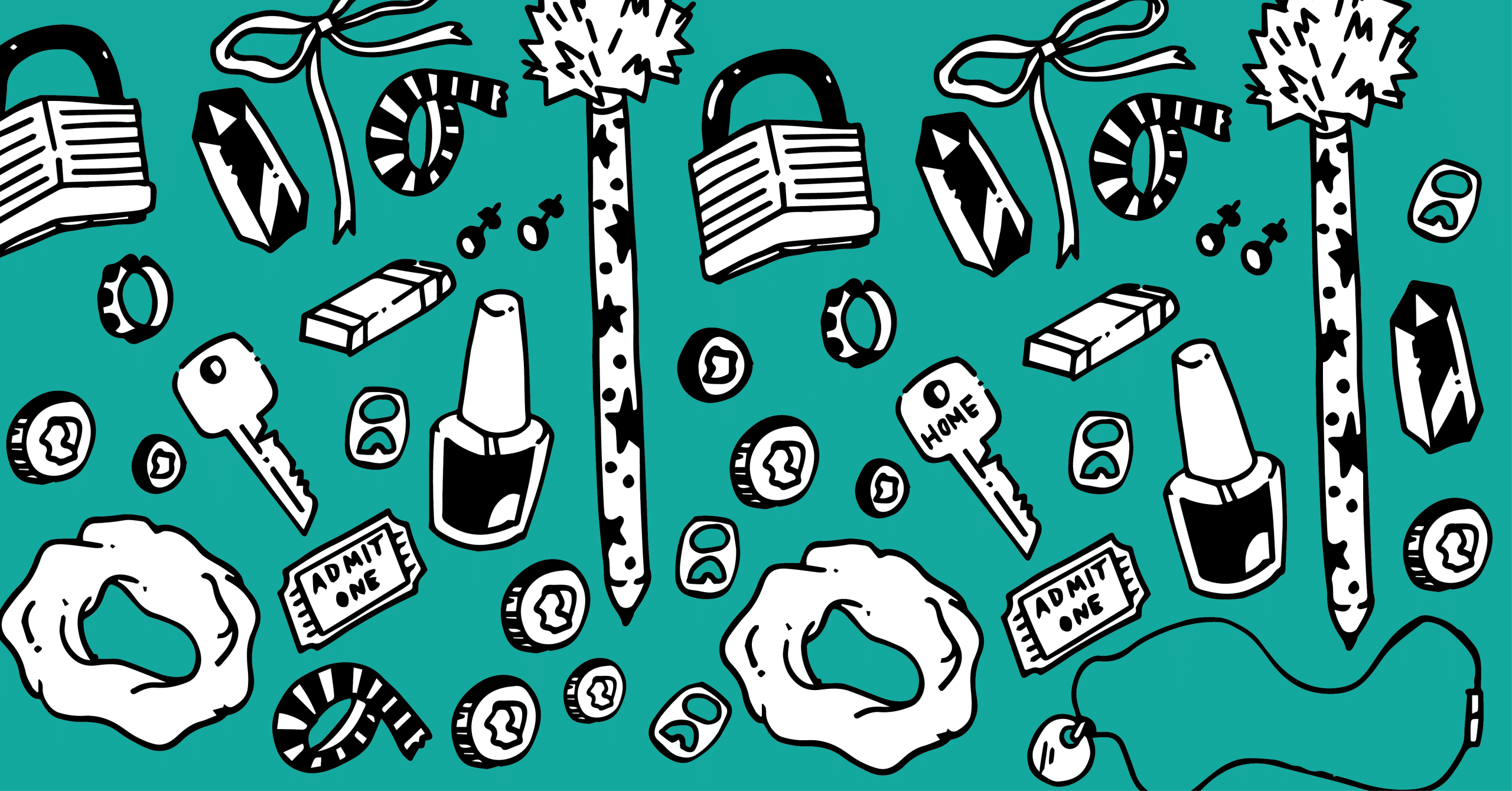 Set of trendy trinkets on a turquoise backdrop