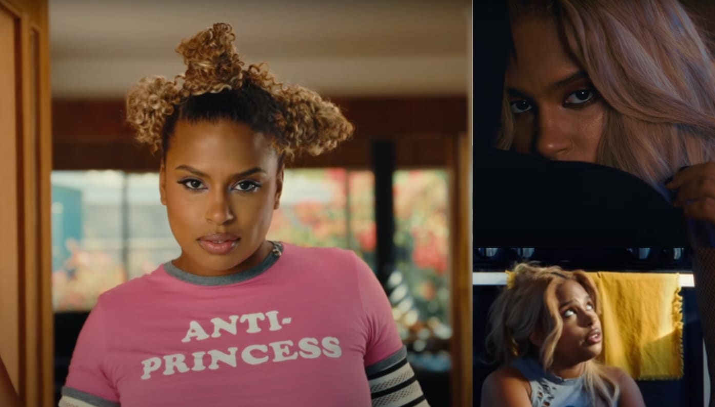 Stills of Chlothegod from her latest music videos "My GF H8s Me" and "Digging Around" from her EP "I Feel Different Everyday". Her Shirt is pink and reads "Anti-Princess".
