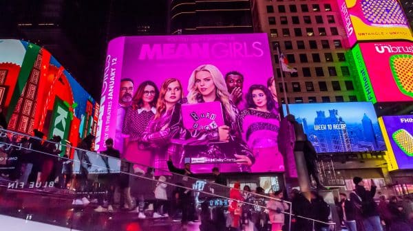 Advertisement for "Mean Girls" (2024) in Times Square.