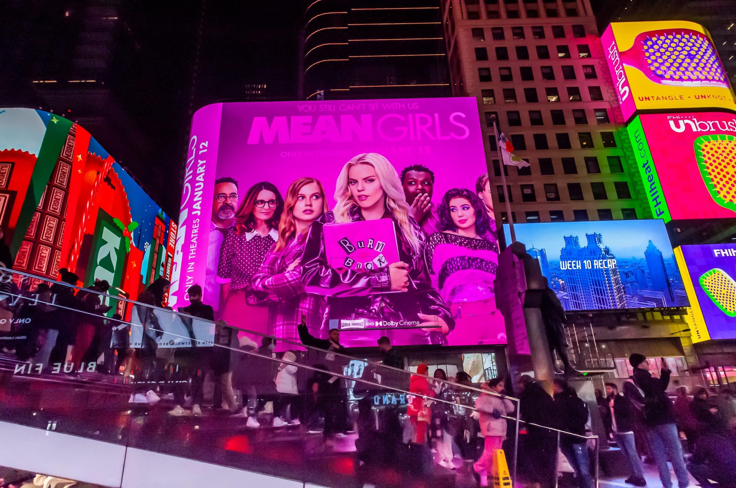 Advertisement for "Mean Girls" (2024) in Times Square.