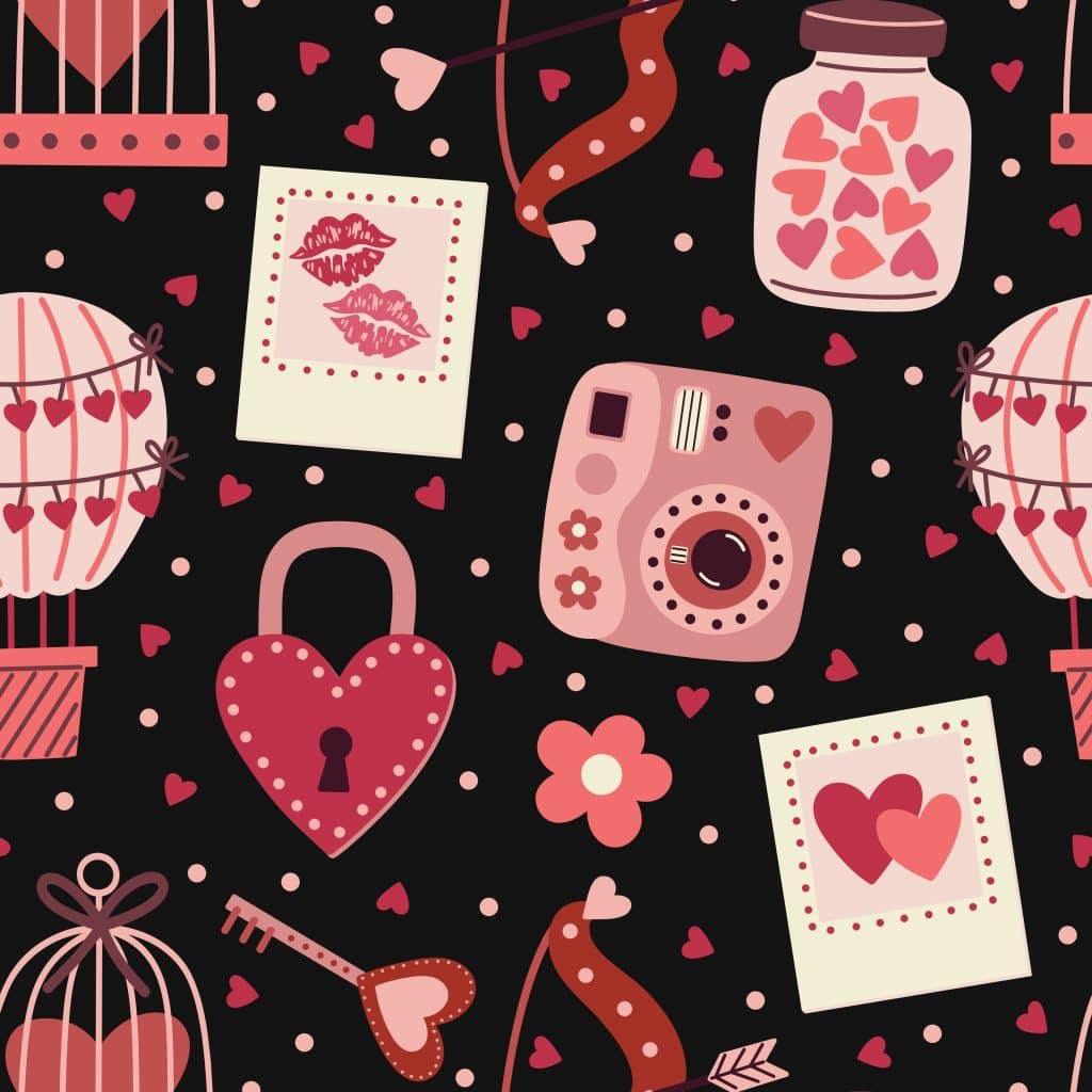 Valentine's,Day,Romantic,Memories,On,Black,Seamless,Pattern,Design