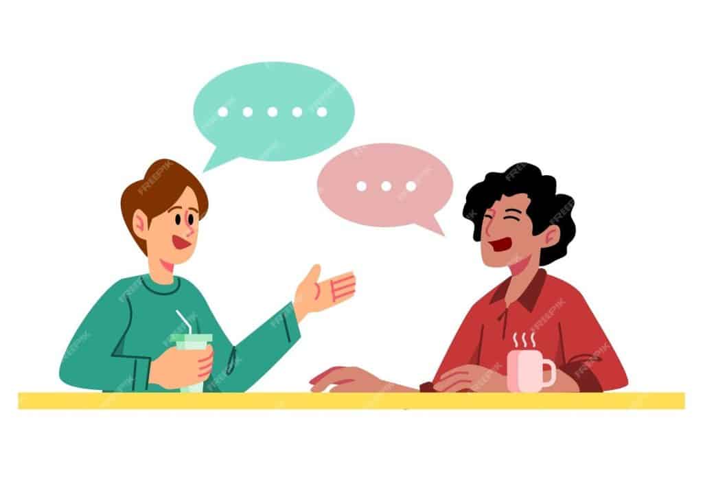 Small talk visualized with two people talking to one another