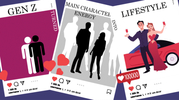 Image with social media posts by different people who are a main character