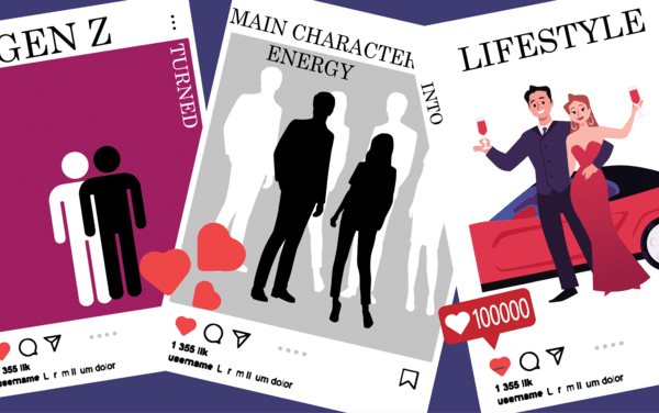 Image with social media posts by different people who are a main character