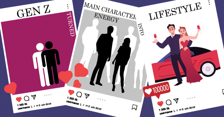 Image with social media posts by different people who are a main character