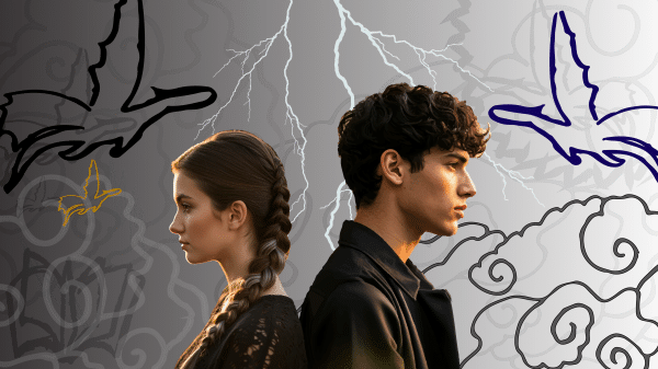 AI depiction of main characters Violet Sorrengail and Xaden Riorson in the fourth wing series