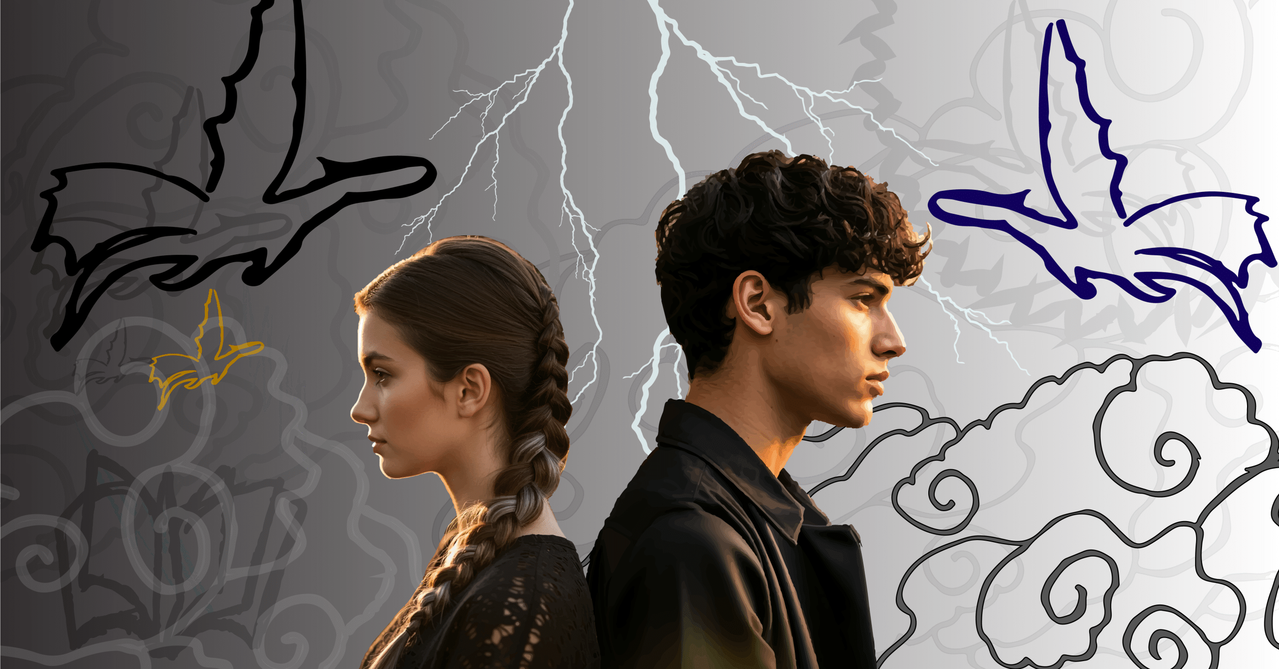 AI depiction of main characters Violet Sorrengail and Xaden Riorson in the fourth wing series