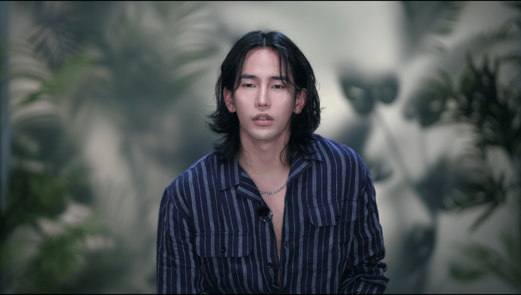 Yuk Jun-seo self-introduction with long hair and striped shirt