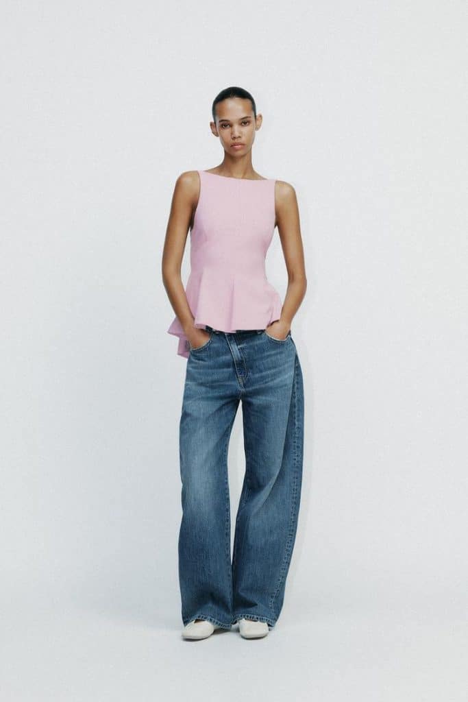 Zara peplum bow top in dusty pink.