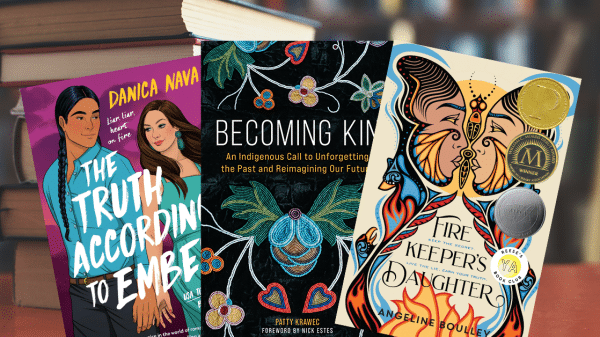 Three book covers, The Truth According to Ember, Becoming Kin, and The Firekeeper's Daughter