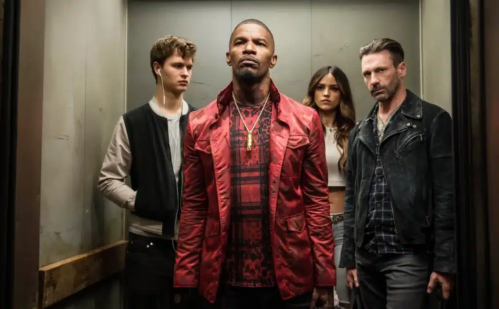 Must-Watch Movies For Music Majors: Baby Driver - Ansel Elgort, Jamie Foxx, and Jon Hamm