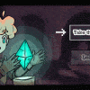 Gif of a blond(e) cartoon character being drawn to a blue glowing crystal, with two 'selectable' opinion or either taking the crystal or leaving it.
