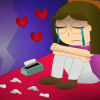 crying girl in bed