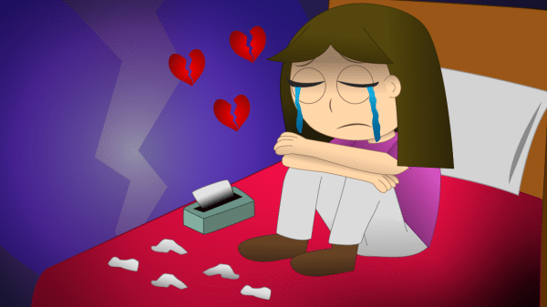 crying girl in bed