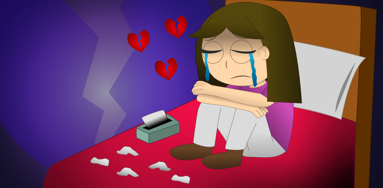 crying girl in bed