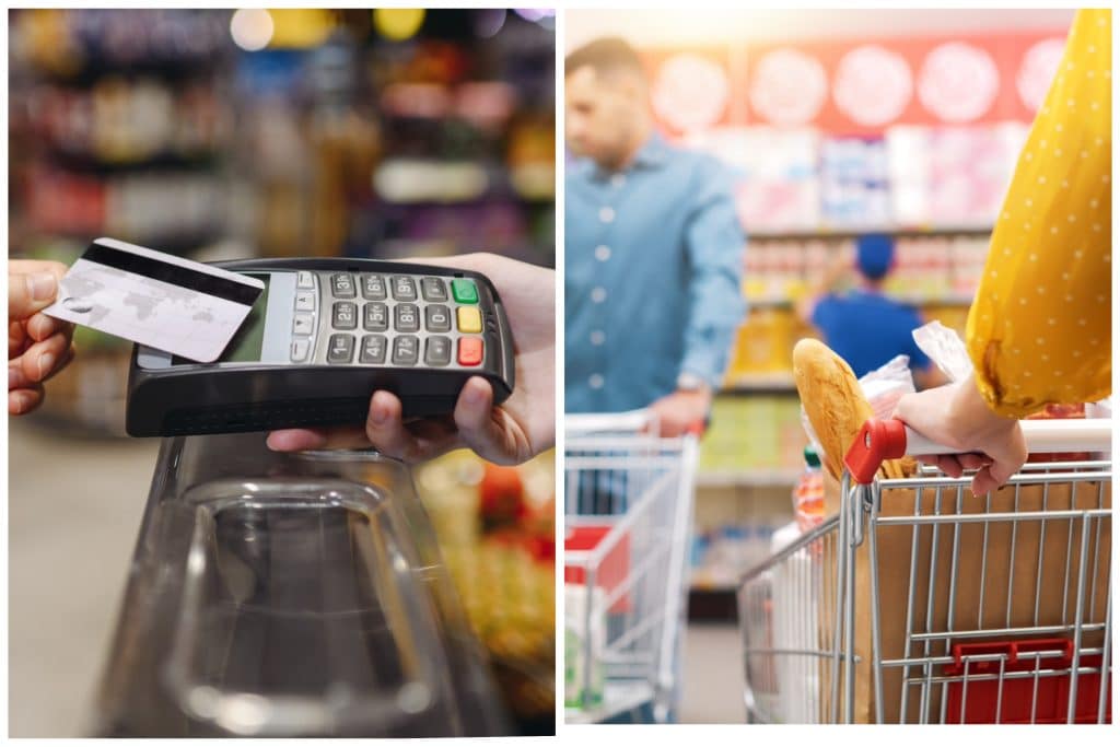 Image showing someone paying at a till and grocery shopping.