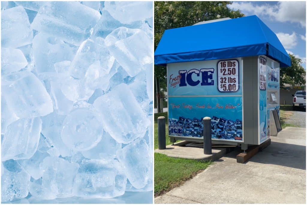 Image showing ice and an ice vending machine hut.