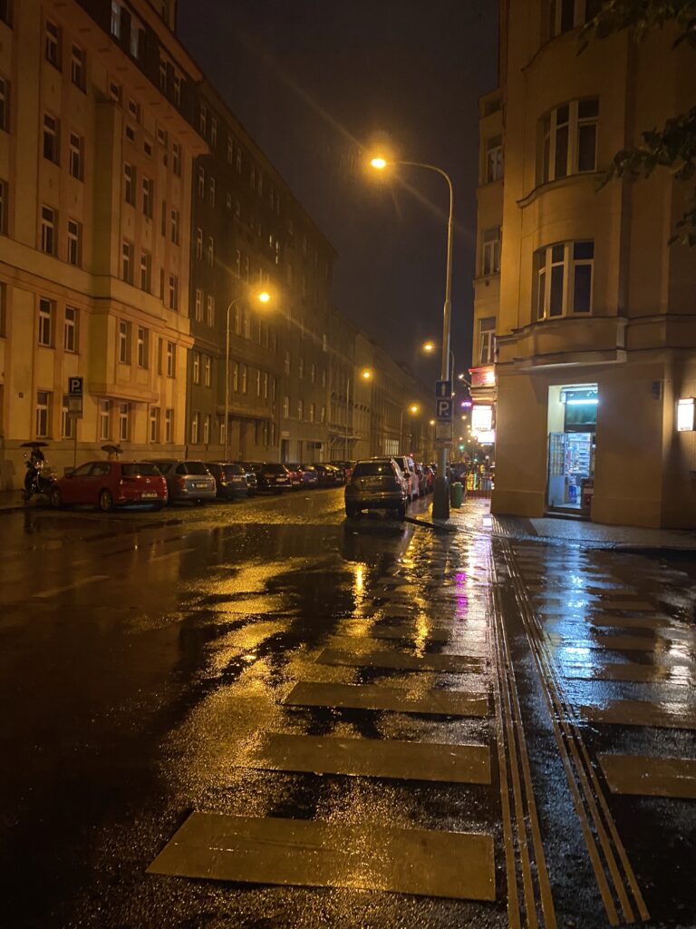 Walking alone, safely and peacefully, at night in Prague's 3rd district. 