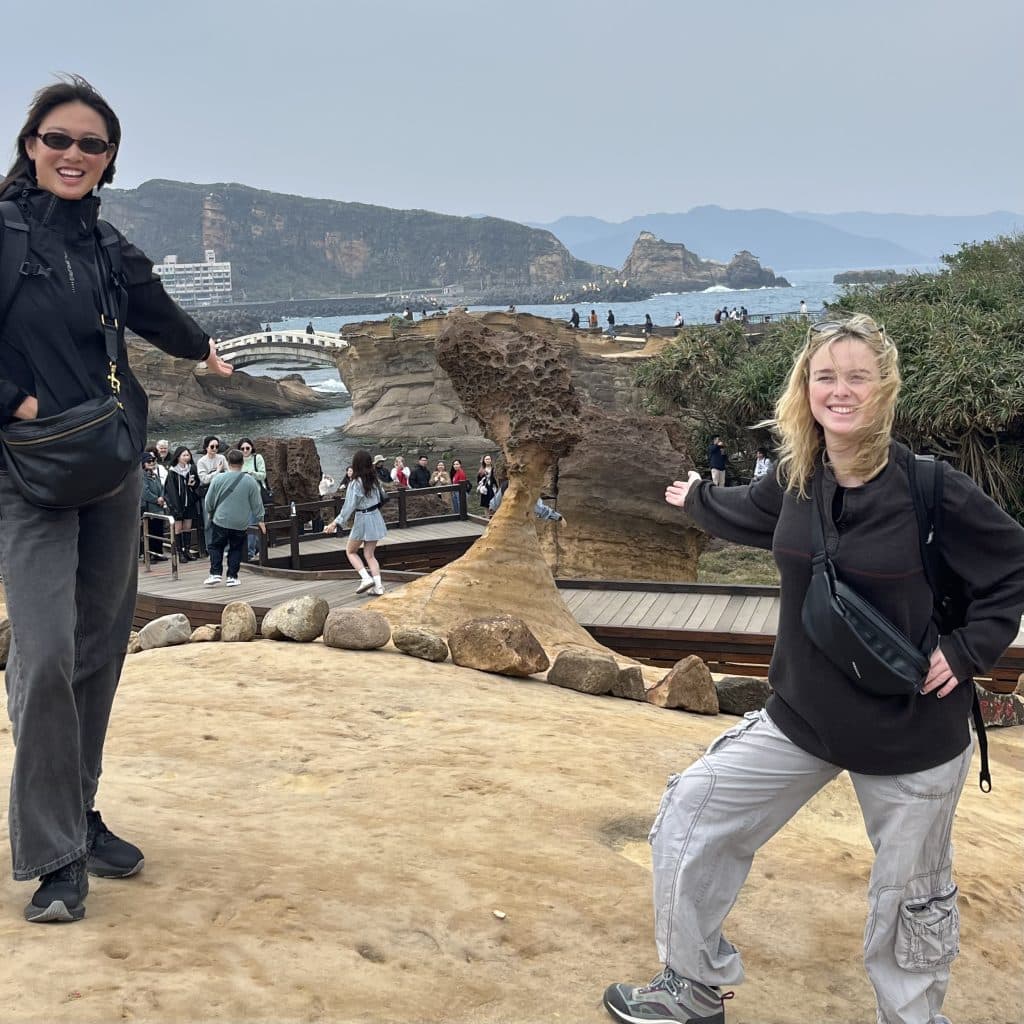 Me and my roommate at the super cool rocks in Taiwan!