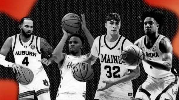 Johni Broome, L.J. Cryer, Cooper Flagg, and Mark Sears playing basketball