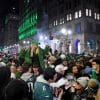 Alt text: Hundreds of Eagles fans crowd Broad Street to celebrate after the 2025 Super Bowl win.