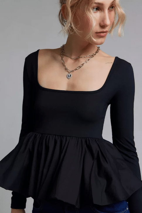 Silence + Noise Bubble Bottom Long Sleeve Top in black.