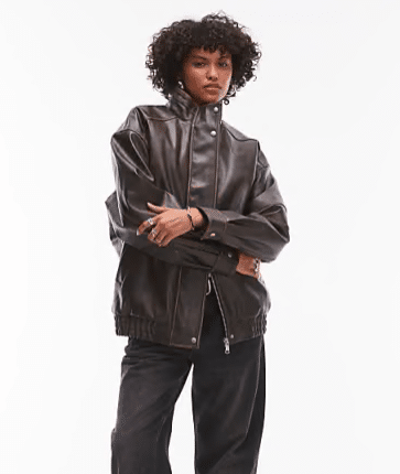 Topshop Faux Leather Super Oversized Bomber Jacket with Borg Lining, .50