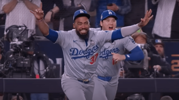 The Los Angeles Dodgers celebrating their 2024 MLB World Series victory.