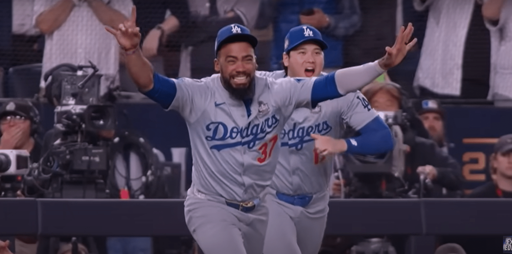 The Los Angeles Dodgers celebrating their 2024 MLB World Series victory.