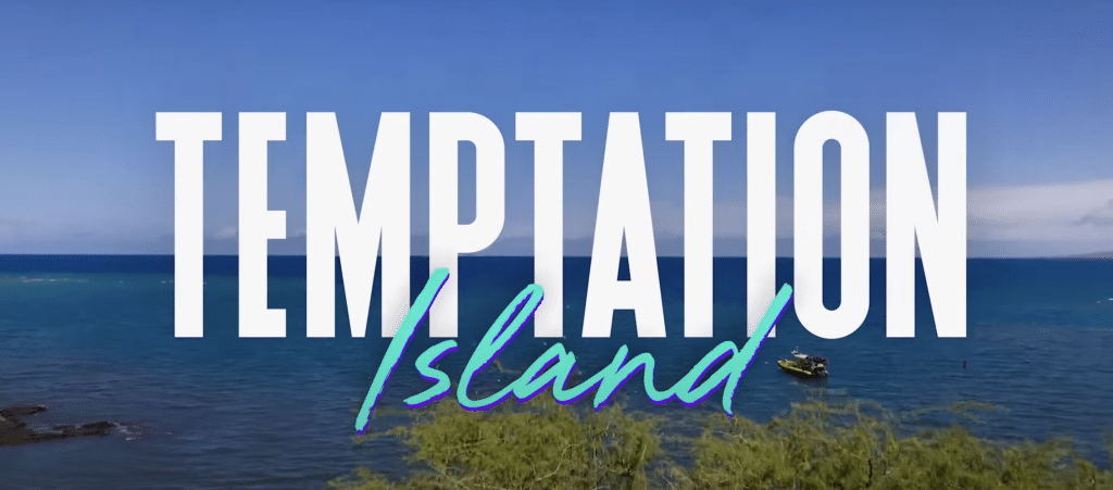 The words"Temptation Island" against an ocean background.