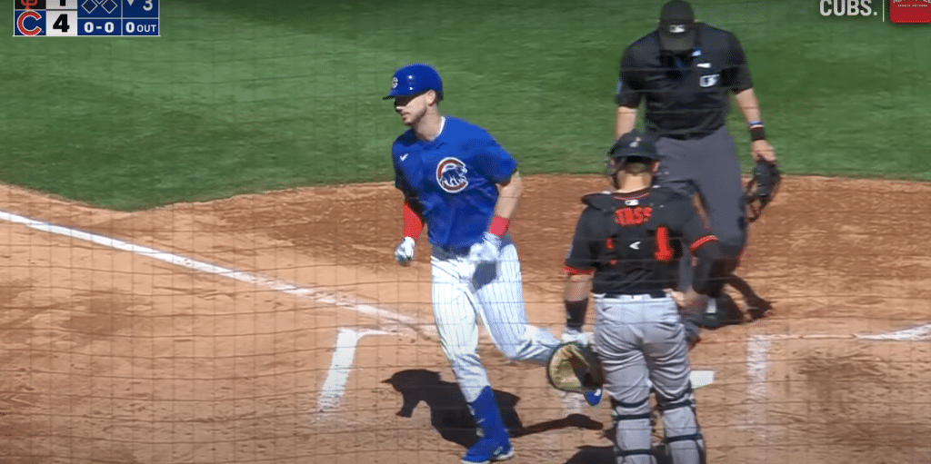 Cubs Outfieder Kyle Tucker leaves the yard during spring training.