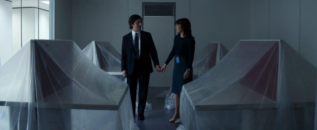 Adam Scott and Britt Lower in "Severance," now streaming on Apple TV+.