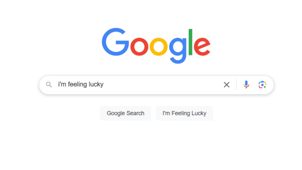 I'm Feeling lucky Google feature in the browser, Google i'm Feeling lucky button shown.