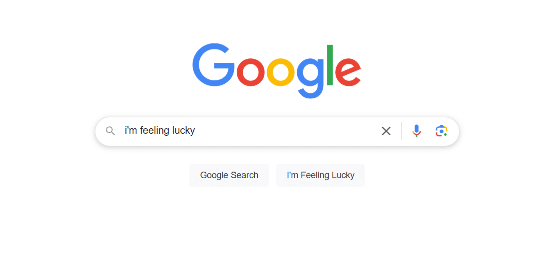 I'm Feeling lucky Google feature in the browser, Google i'm Feeling lucky button shown.