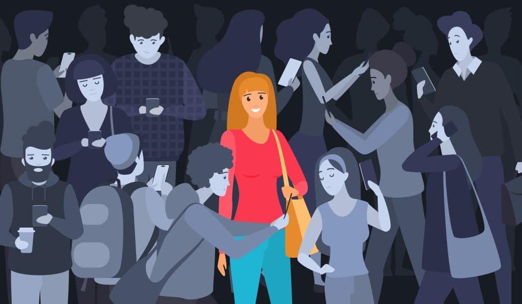 Surrounded by people racking up screen time, there is no human to connect with.