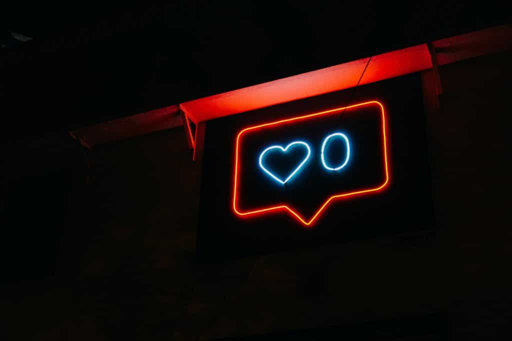 Light up sign of an Instagram "like" symbol