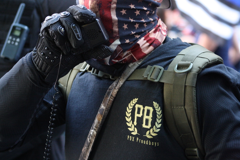 Member of radical movement, "Proud Boys" during a 2020 "Back the Blue" rally