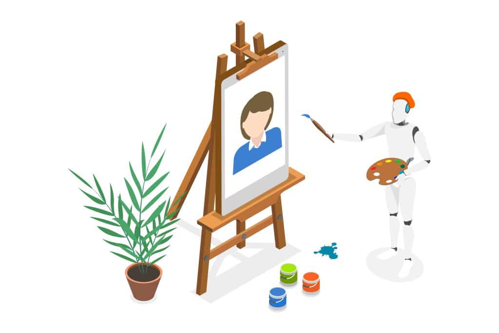 Robot painting a portrait