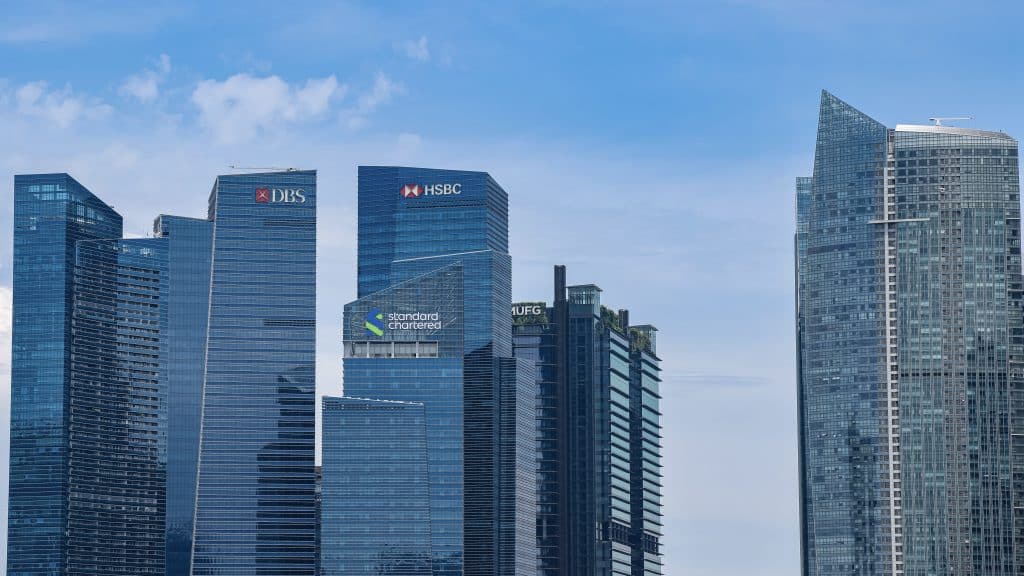 DBS skyscraper and the financial district of Singapore. Image: Shutterstock/Dr. David Sing
