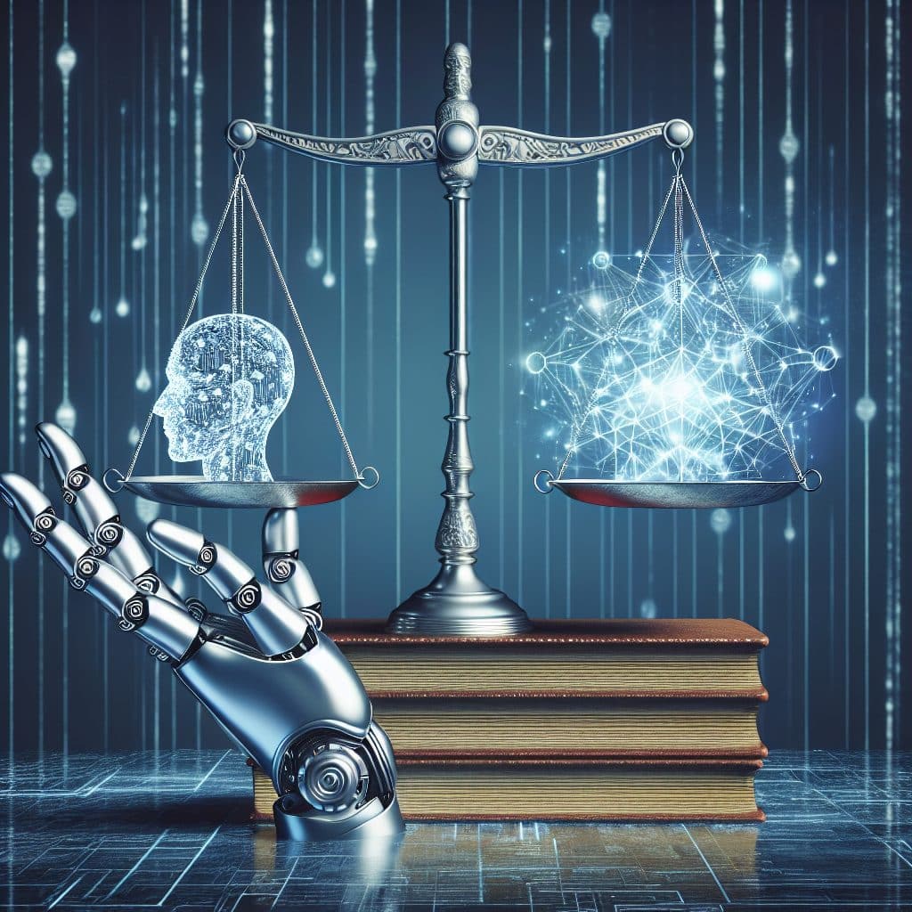 Scales with Ai on one side and copyright on the other