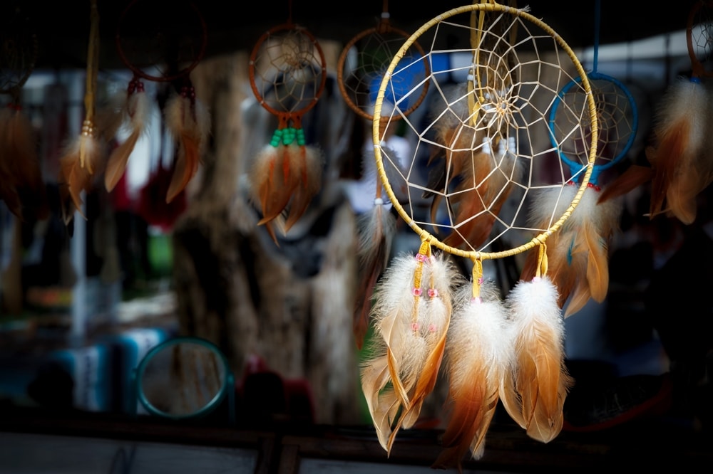 Suffolk, Virginia, USA - August 17, 2024: A Native American dream catcher at the 36th Annual Nansemond Indian Powwow.