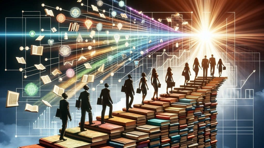 People walking on books
