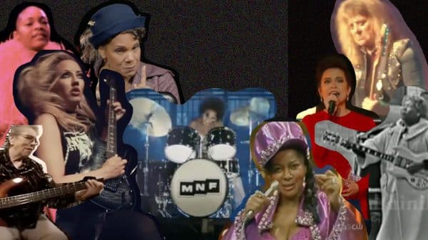 Graphic of multiple female musicians through the ages.