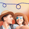 Two people posing for a travel photo with a colorful background.