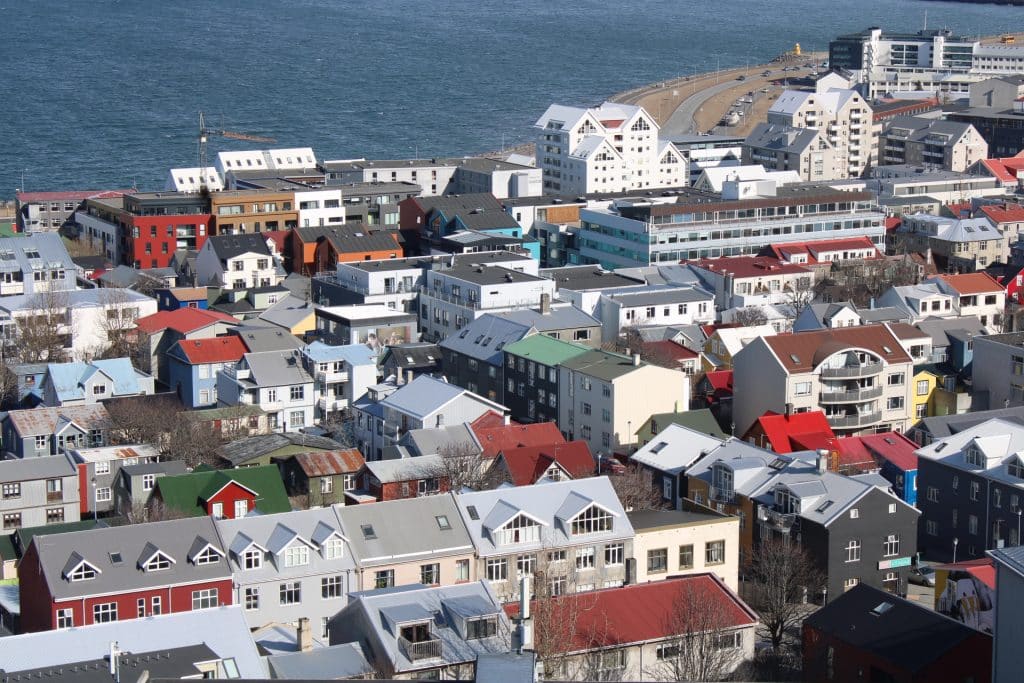 Gorgeous overhead view of downtown Reykjavik.
