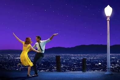 The front cover of La La Land. Emma Stone and Ryan Gosling in La La Land
