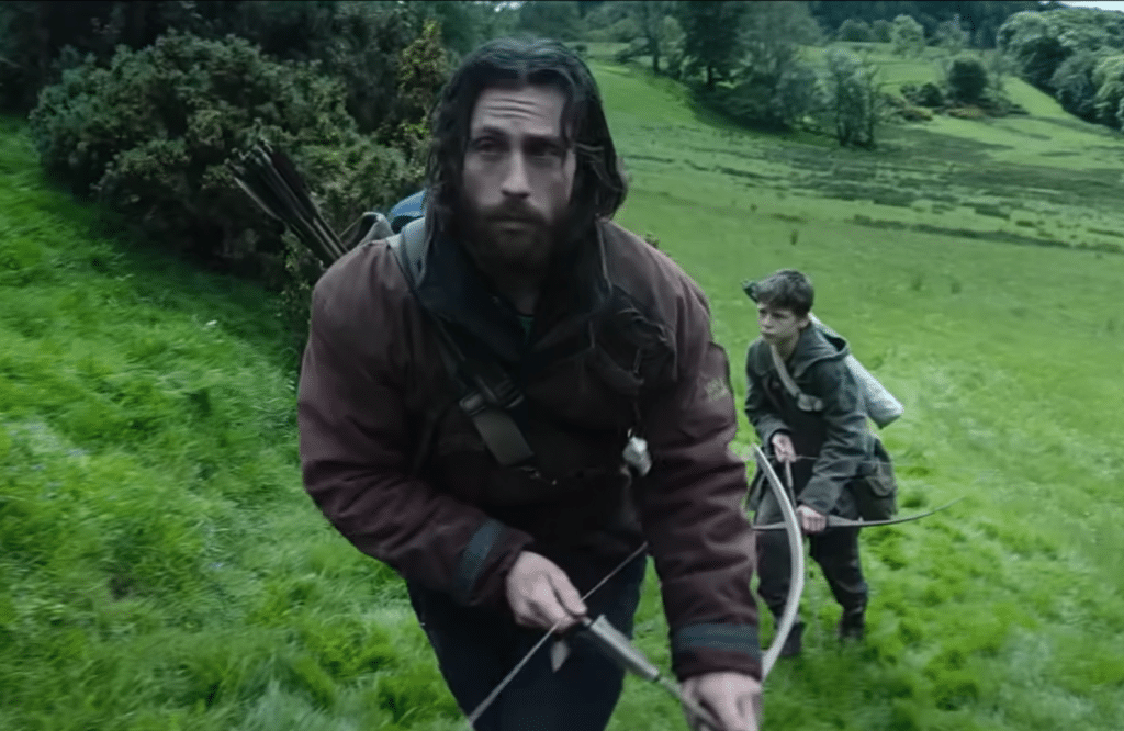 Left to right: Aaron Taylor-Johnson, Alfie Williams as survivors in 28 Years Later 2025