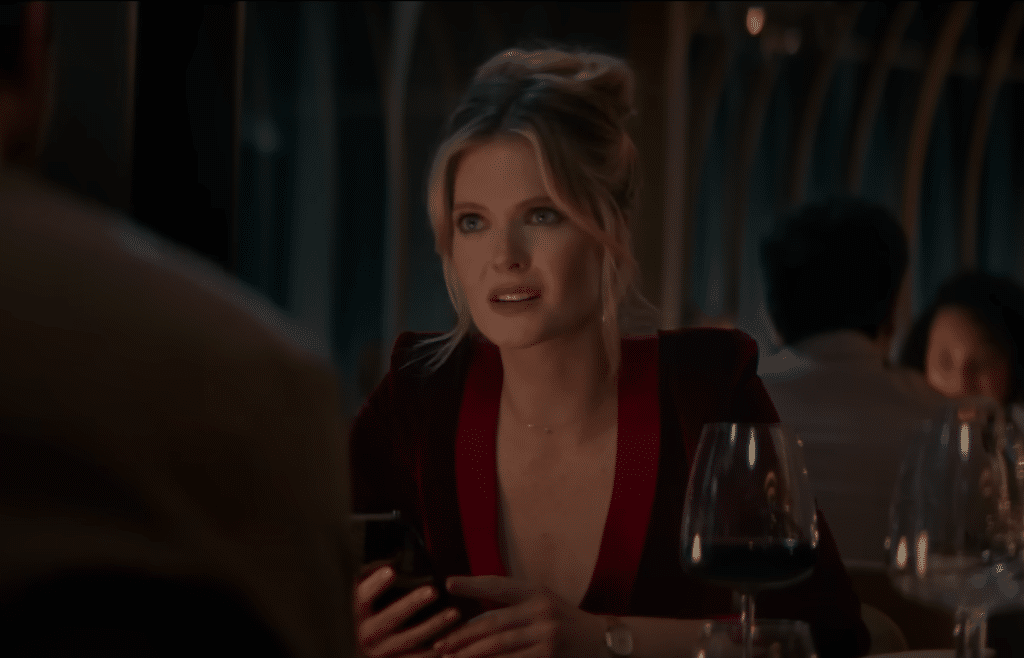 Meghann Fahy as Violet on a date in Drop