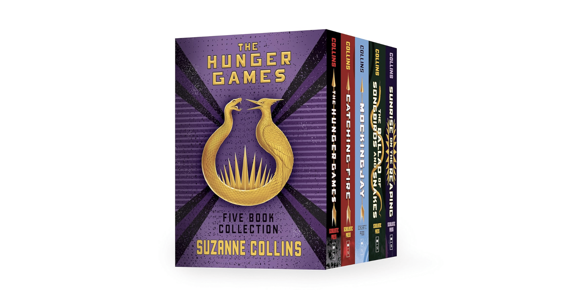Suzanne Collins' Hunger Games series, including Sunrise on the Reaping in front