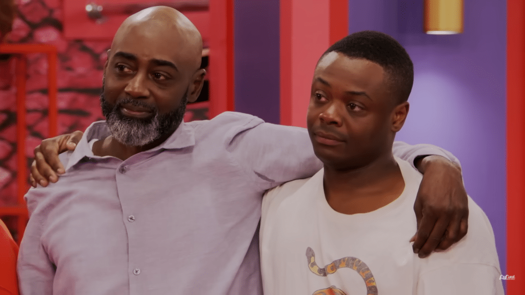 Onya Nurve and her father in the Drag Race family makeover episode